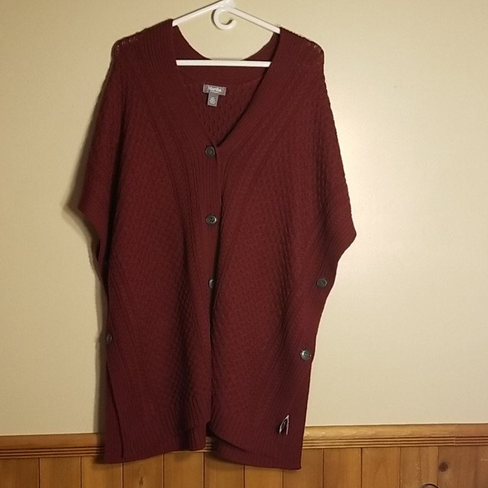 Maroon sweater poncho